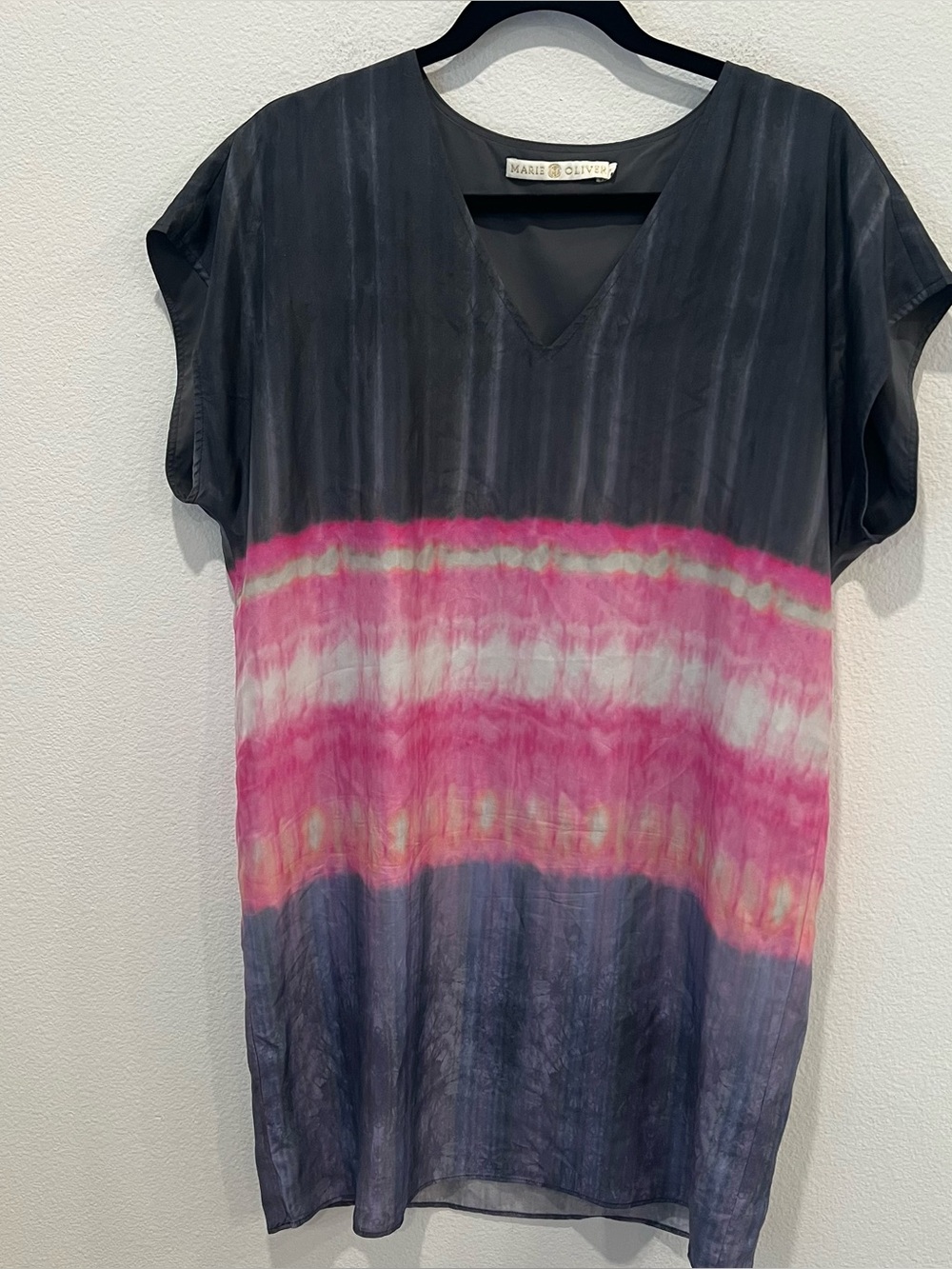 Marie Oliver tie dye Mini Dress gray Abstract Print Silk Shift Dress M party